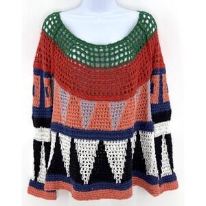 Free People Sweater Women M Crochet Knit Multicolor Boho Pullover Festival